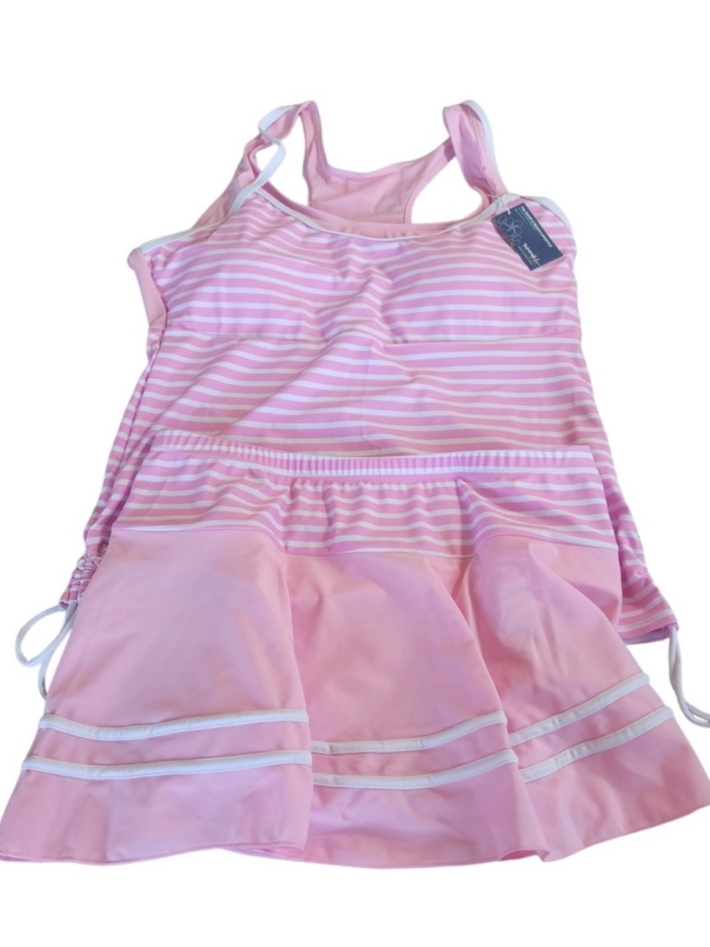 NWT Pink Striped Tankini top and bottom with attached skirt - size L